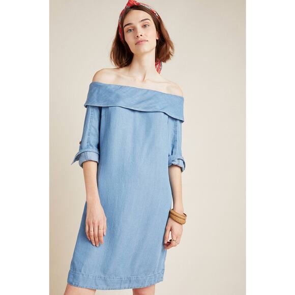 Anthropologie Dresses & Skirts - New Anthropologie Pilcro Off-The-Shoulder Chambray Mini Dress $140 Size 0